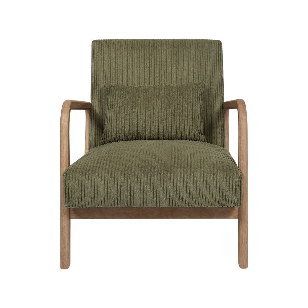 **Technische titel in het Nederlands: Modern groene stoel met houten frame en gestreept ontwerp**
